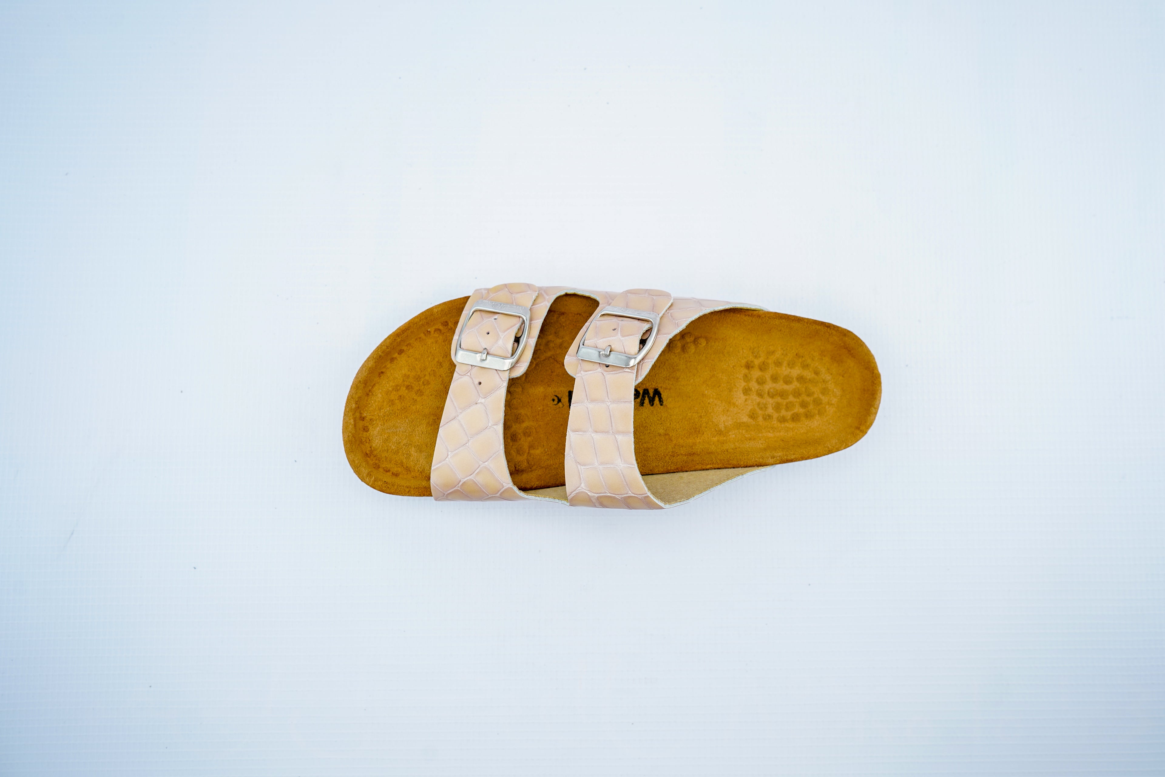 Women’s Beige Double Strap Medical Sandals | Crocodile Pattern Orthopedic Slippers