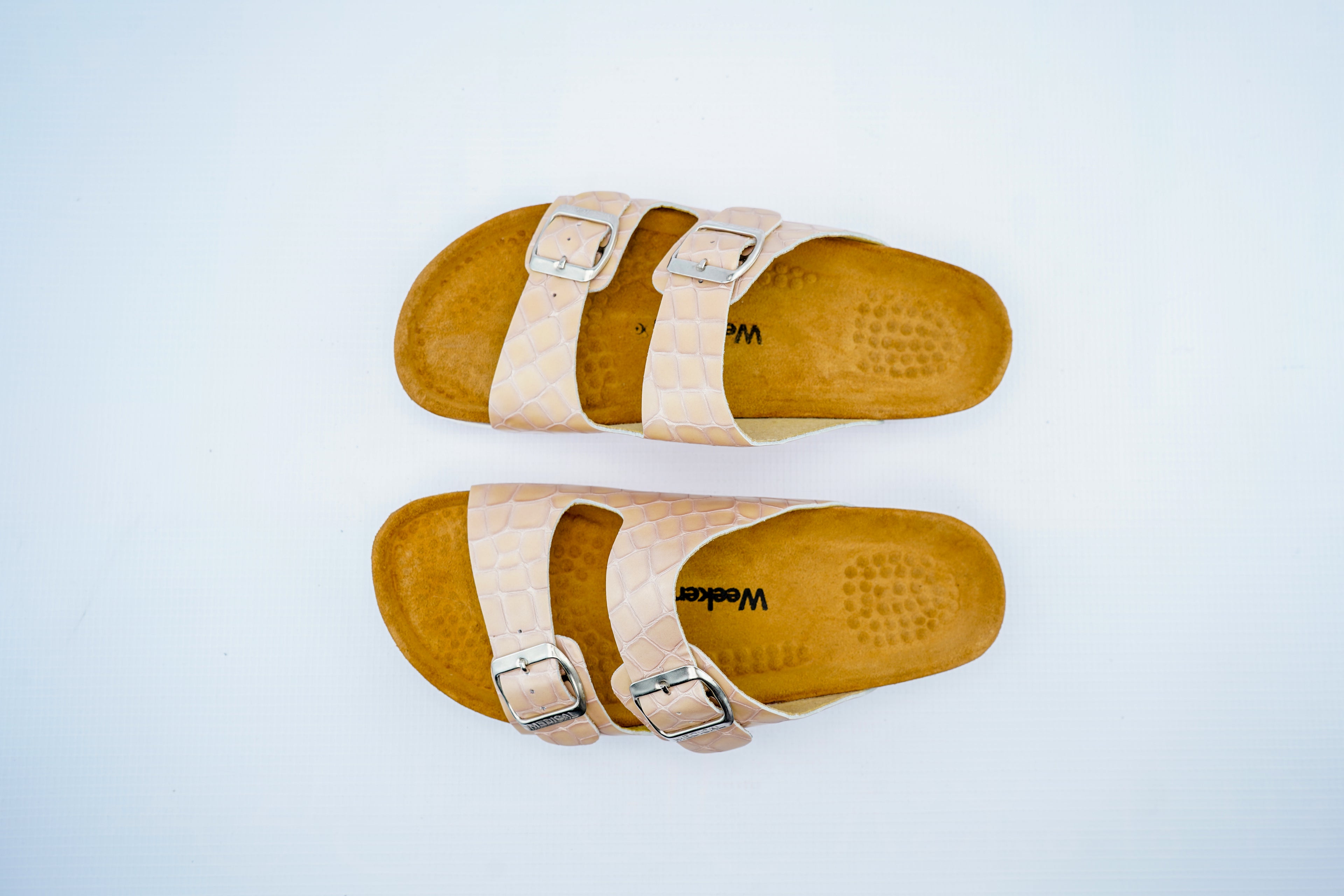 Women’s Beige Double Strap Medical Sandals | Crocodile Pattern Orthopedic Slippers