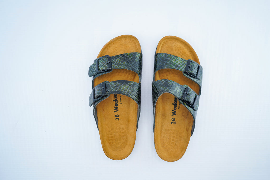 Green Snake Leather Slide – Women’s Medical Comfort Sandals