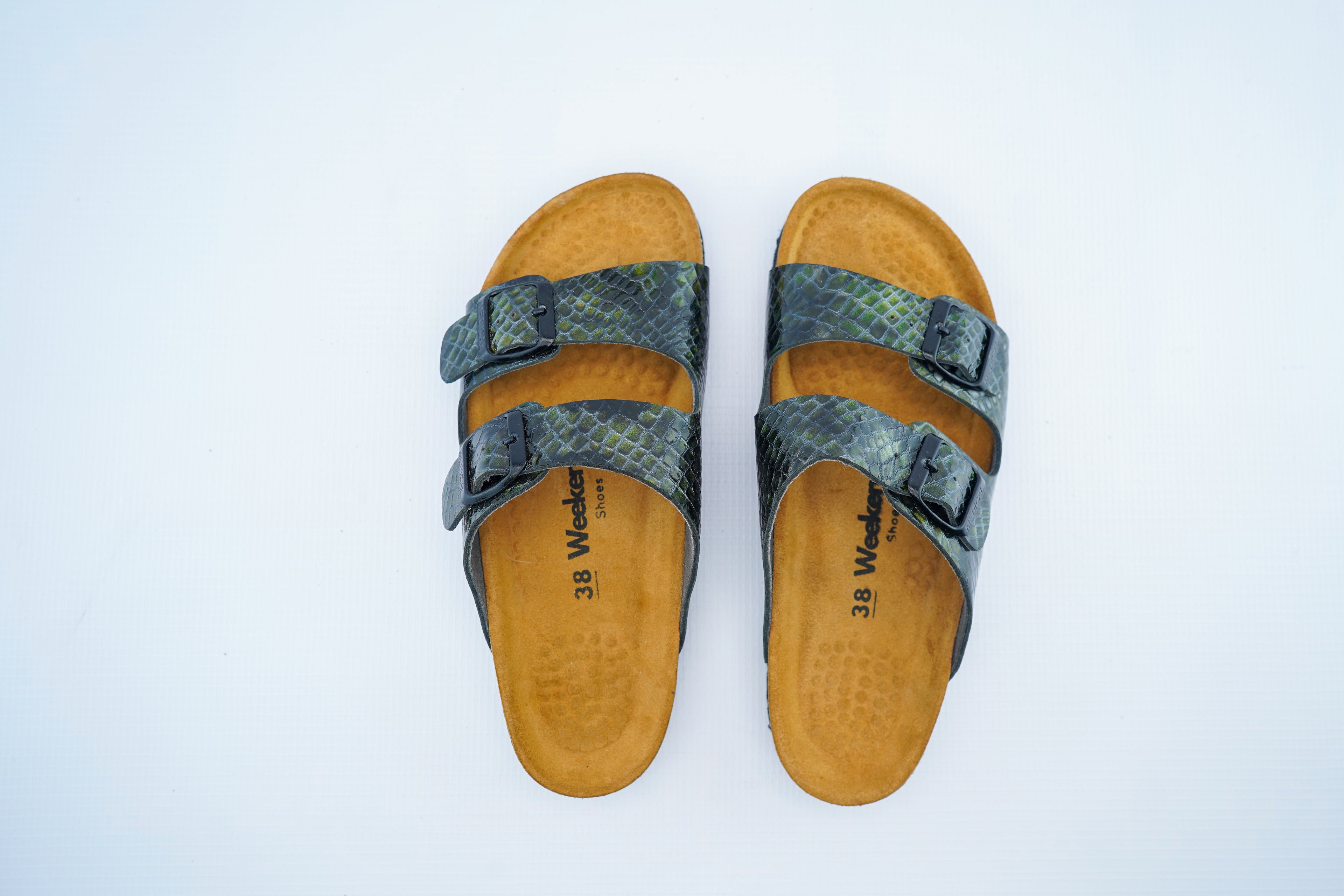 Green Snake Leather Slide – Women’s Medical Comfort Sandals
