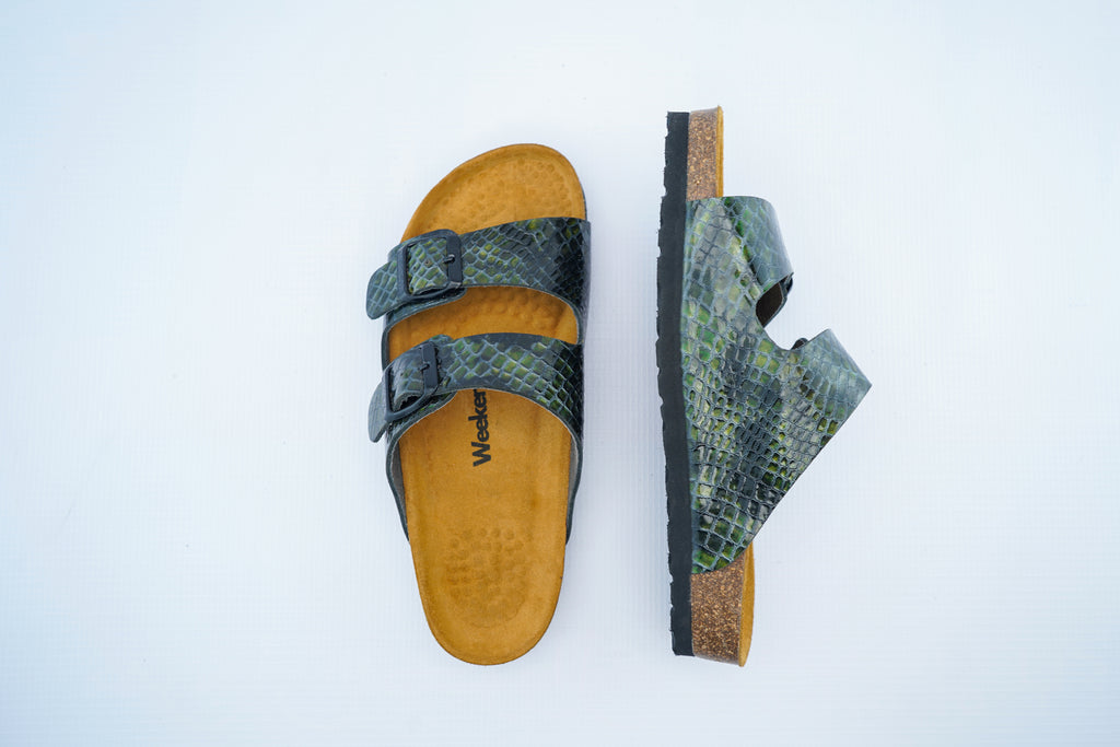 Green Snake Leather Slide – Women’s Medical Comfort Sandals