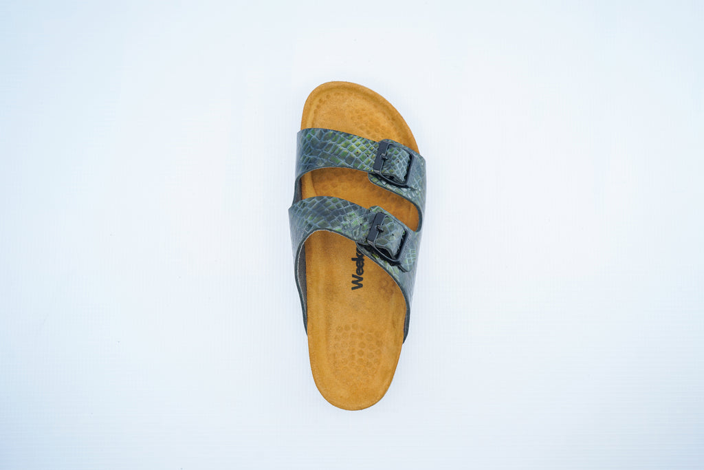 Green Snake Leather Slide – Women’s Medical Comfort Sandals