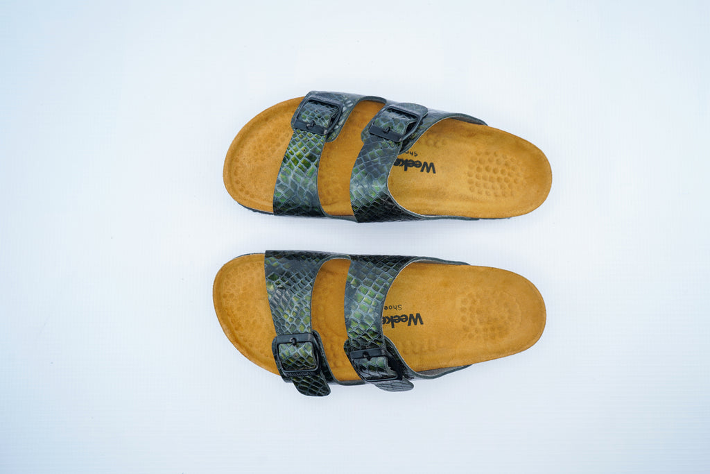 Green Snake Leather Slide – Women’s Medical Comfort Sandals