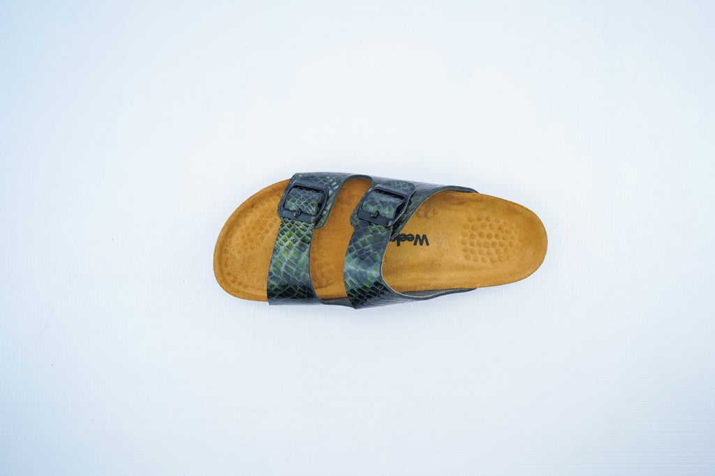 Green Snake Leather Slide – Women’s Medical Comfort Sandals