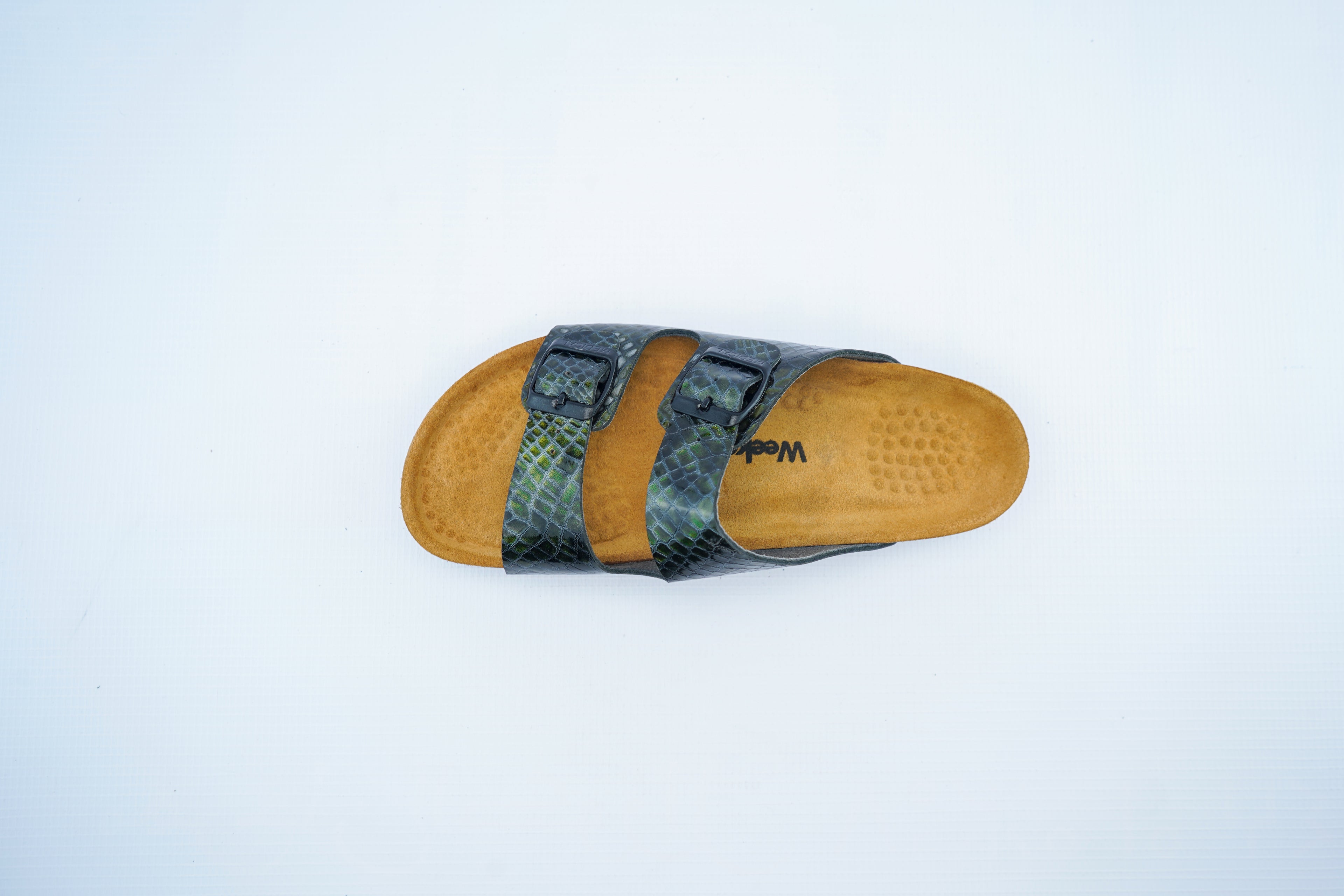 Green Snake Leather Slide – Women’s Medical Comfort Sandals