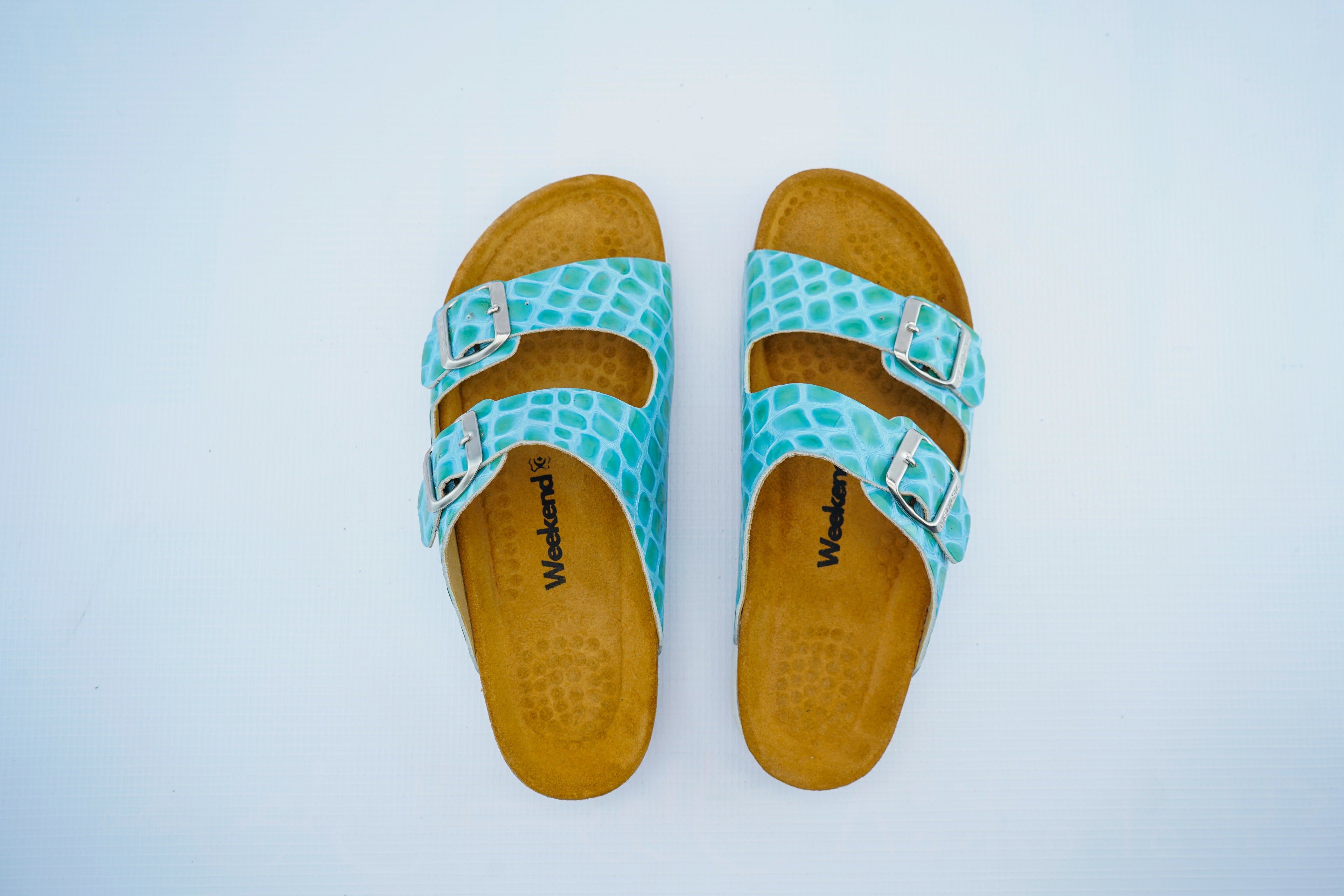 Luxury Double-Strap Leather Sandals – Turquoise Comfort Slide