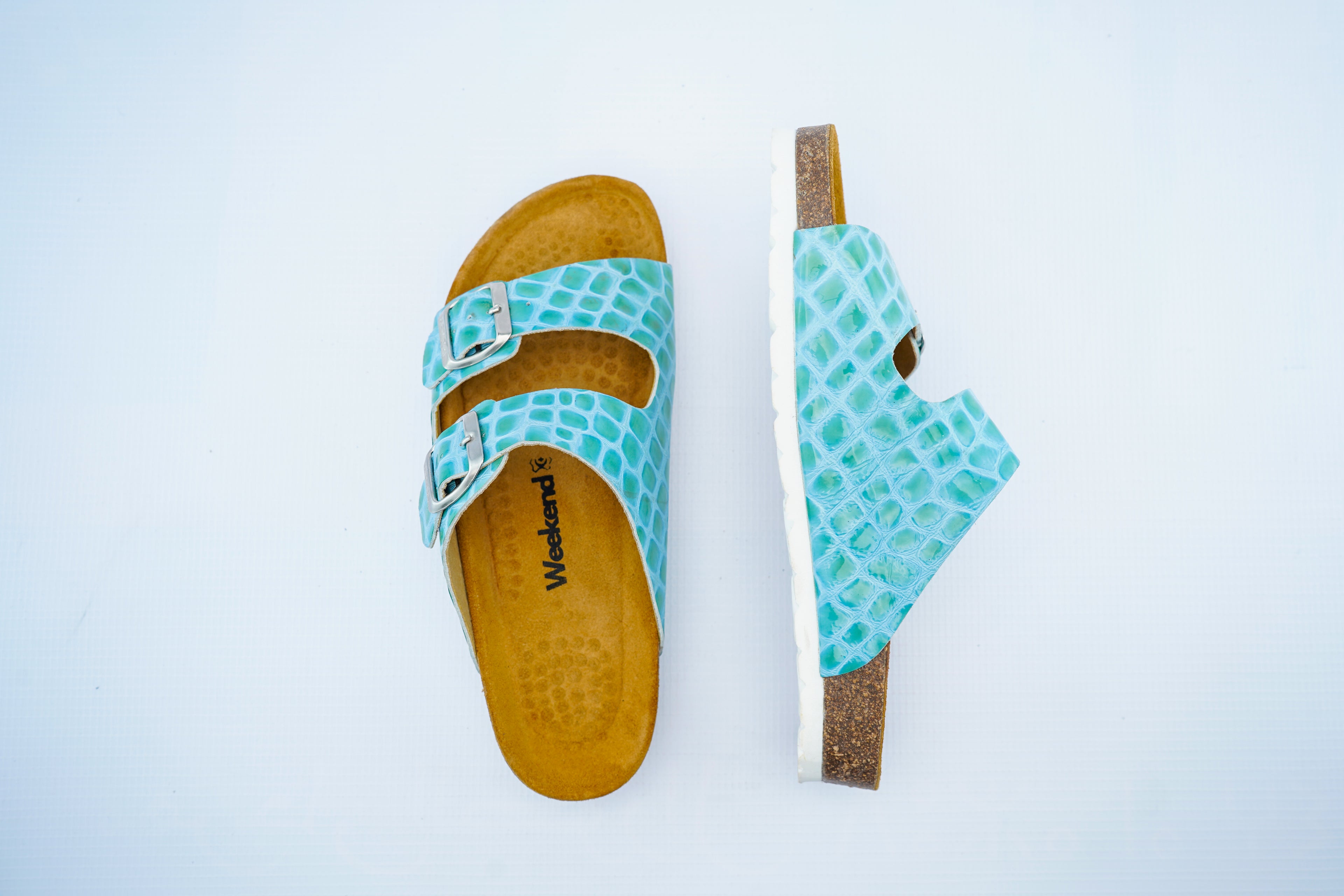 Luxury Double-Strap Leather Sandals – Turquoise Comfort Slide