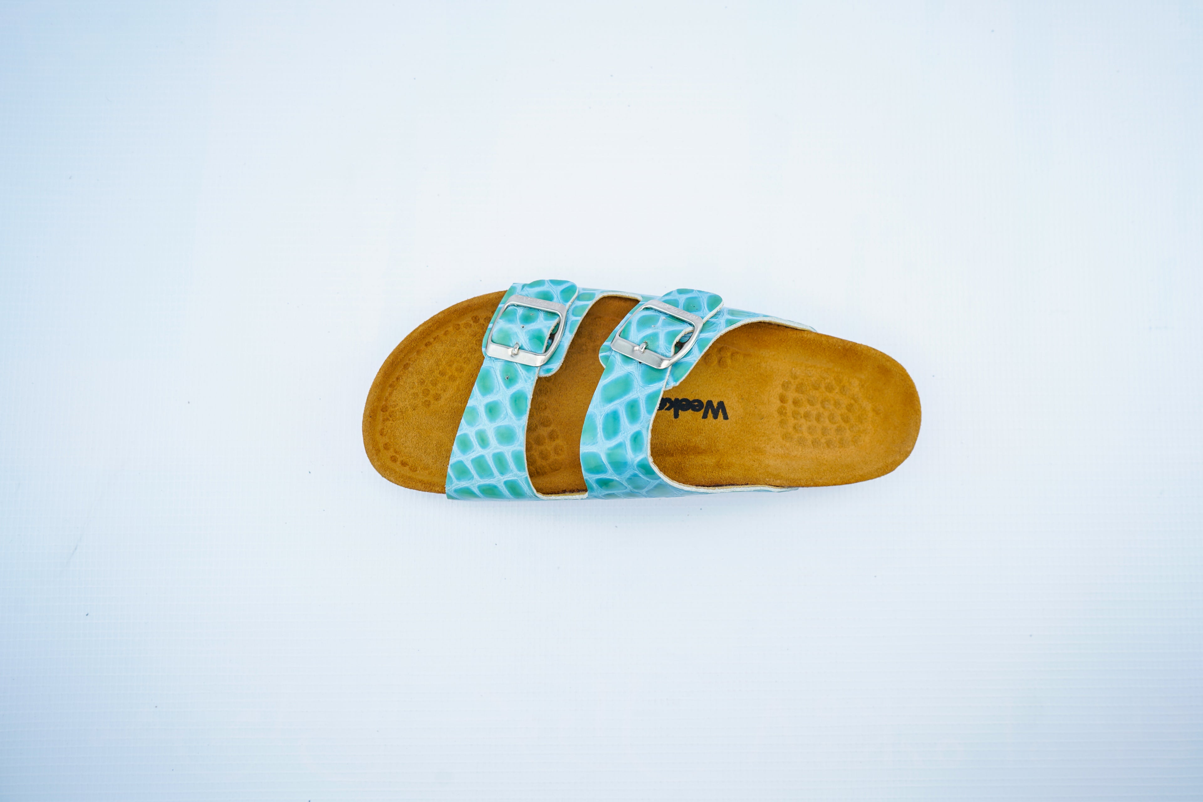 Luxury Double-Strap Leather Sandals – Turquoise Comfort Slide