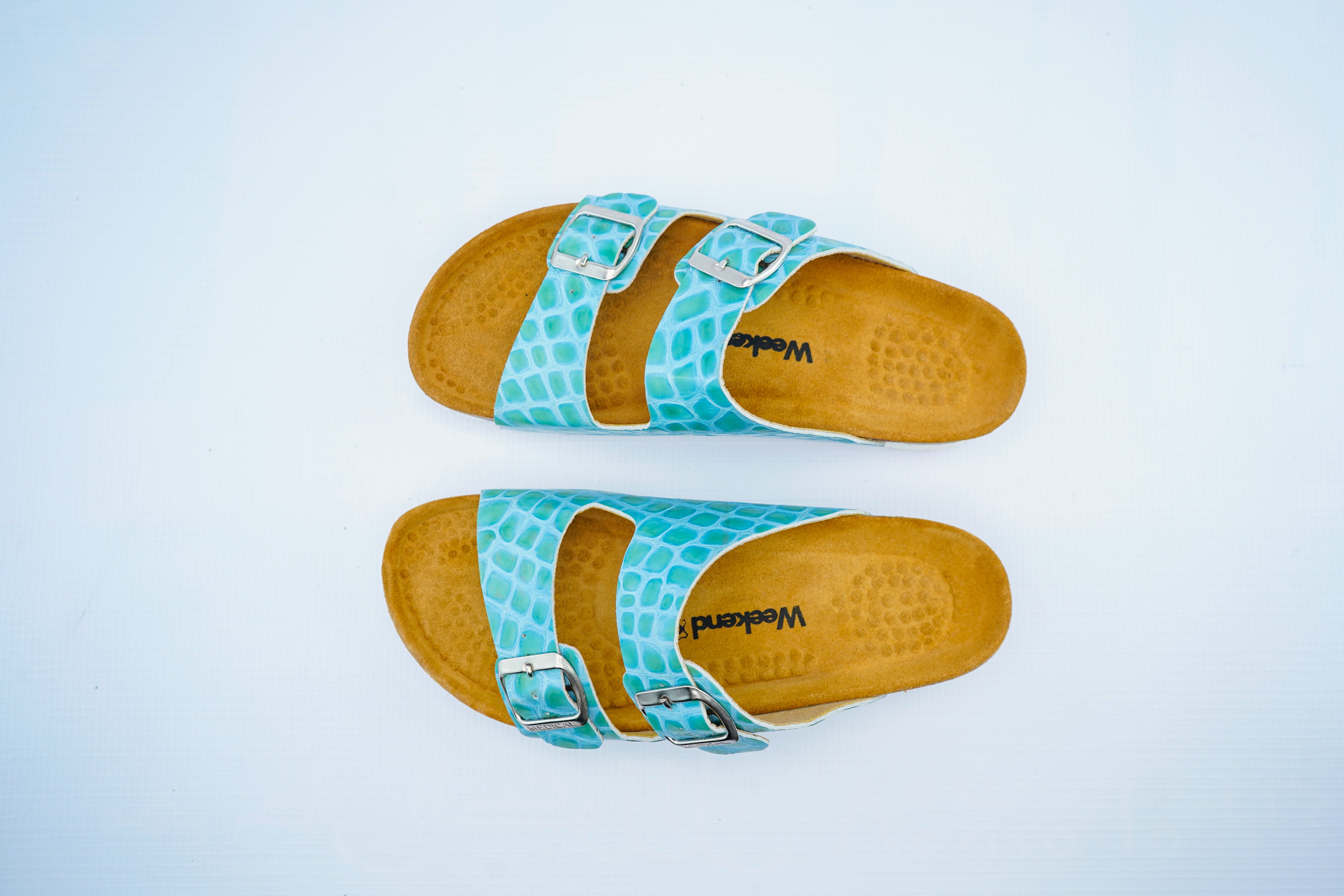 Luxury Double-Strap Leather Sandals – Turquoise Comfort Slide