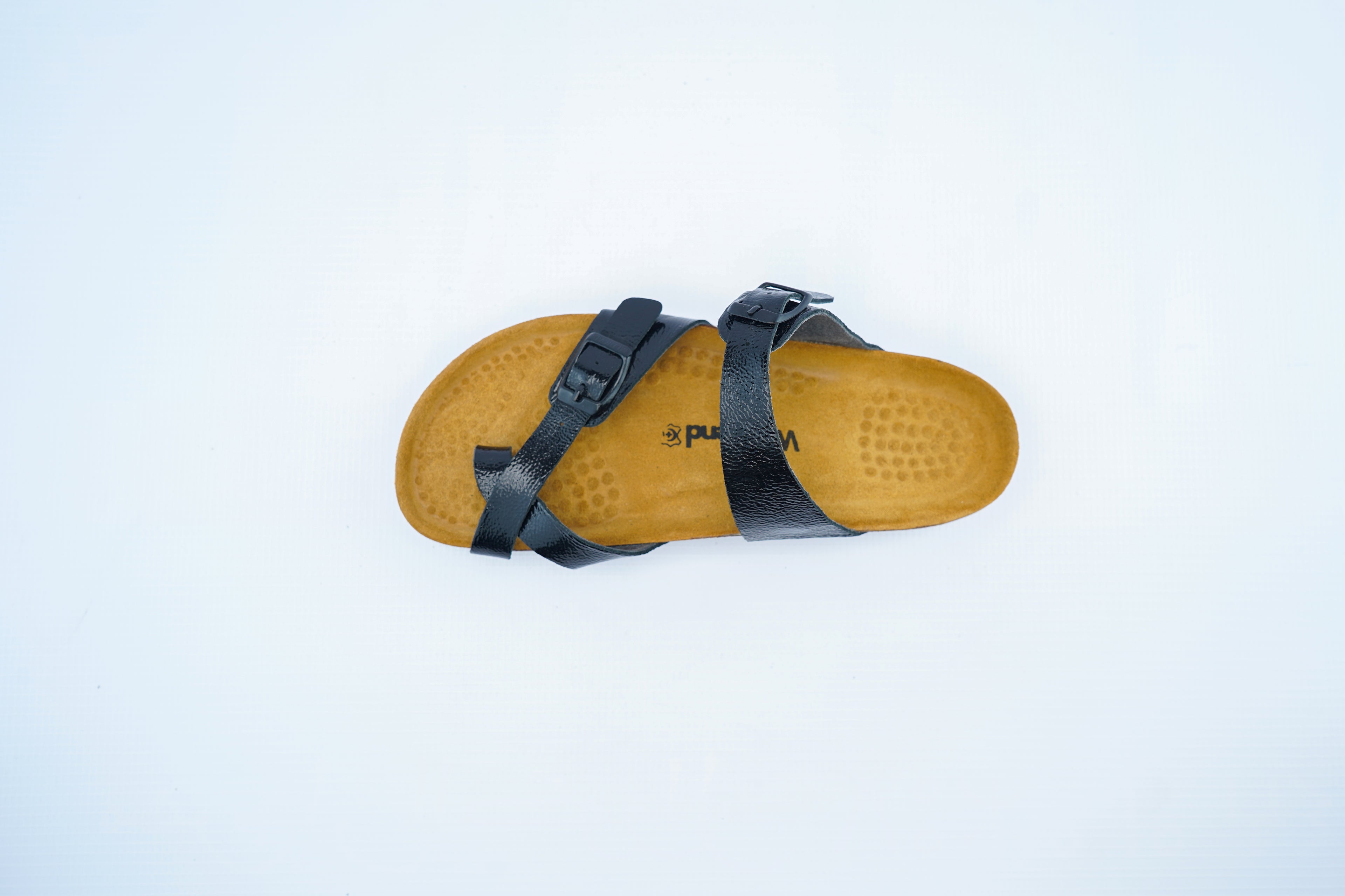 Women’s Black Glossy Orthopedic Sandals | Double Buckle Toe-Post Comfort