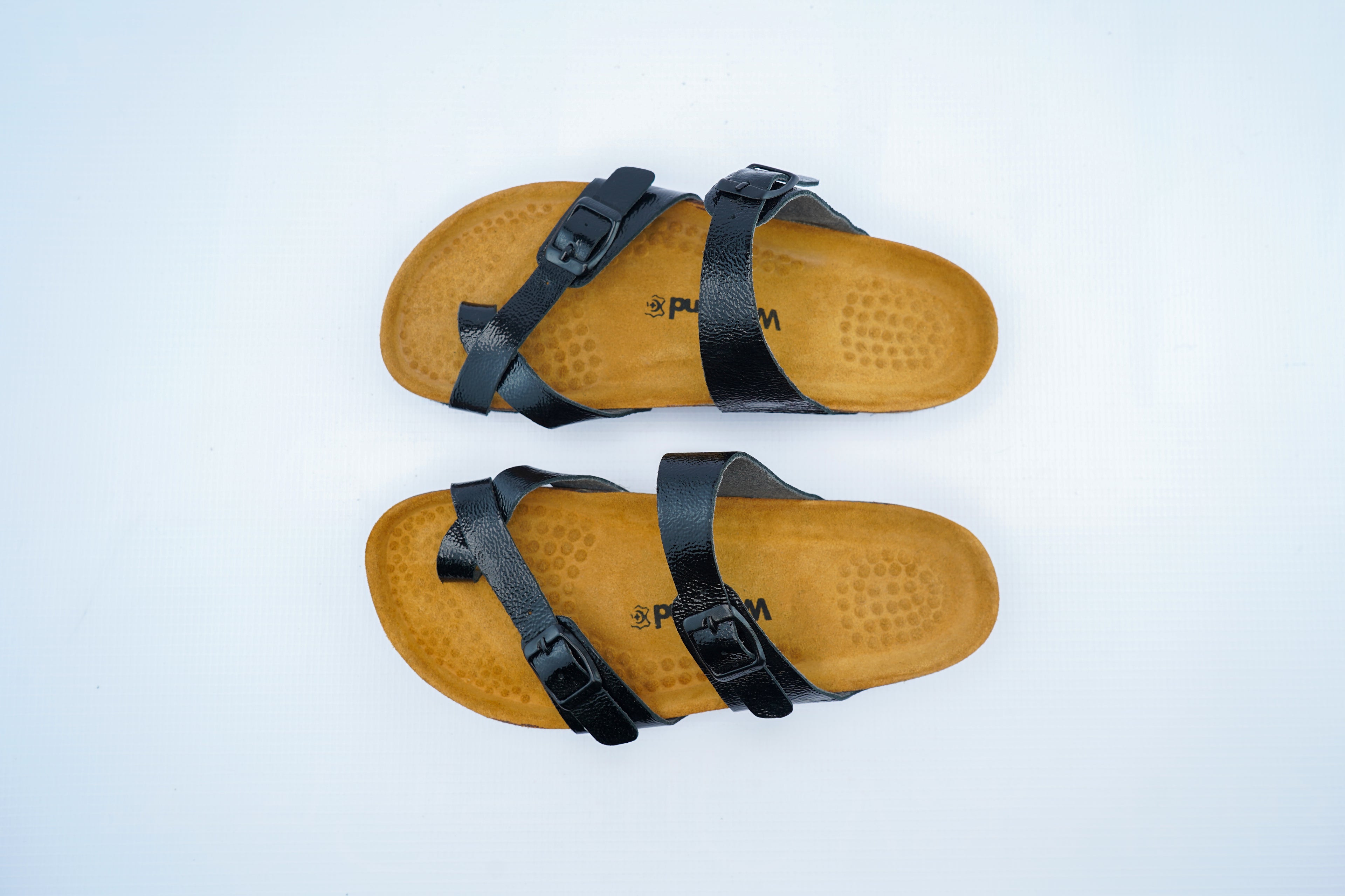 Women’s Black Glossy Orthopedic Sandals | Double Buckle Toe-Post Comfort