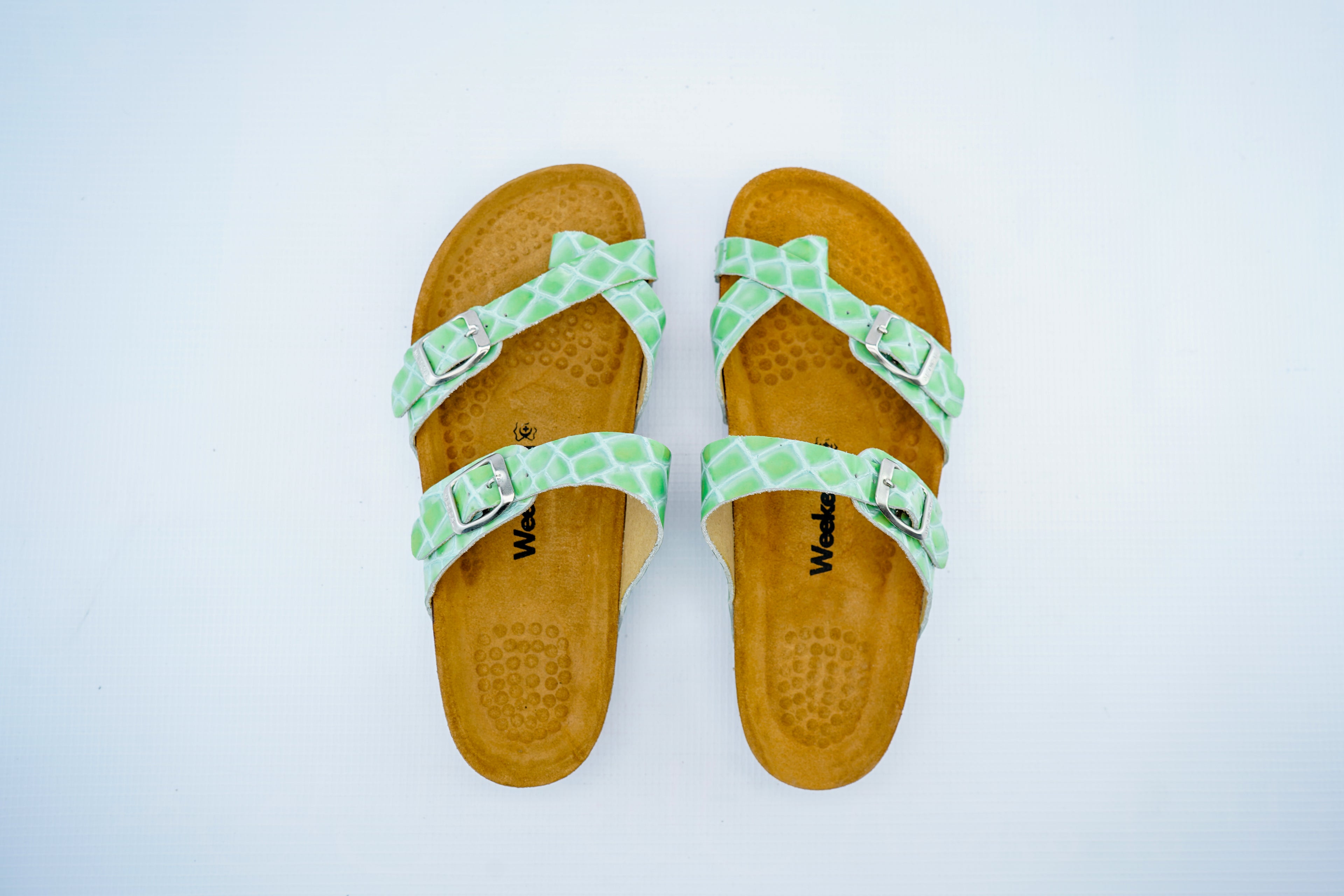 Women’s Triple Strap Green Medical Sandals | Orthopedic Croc Pattern Comfort Slides