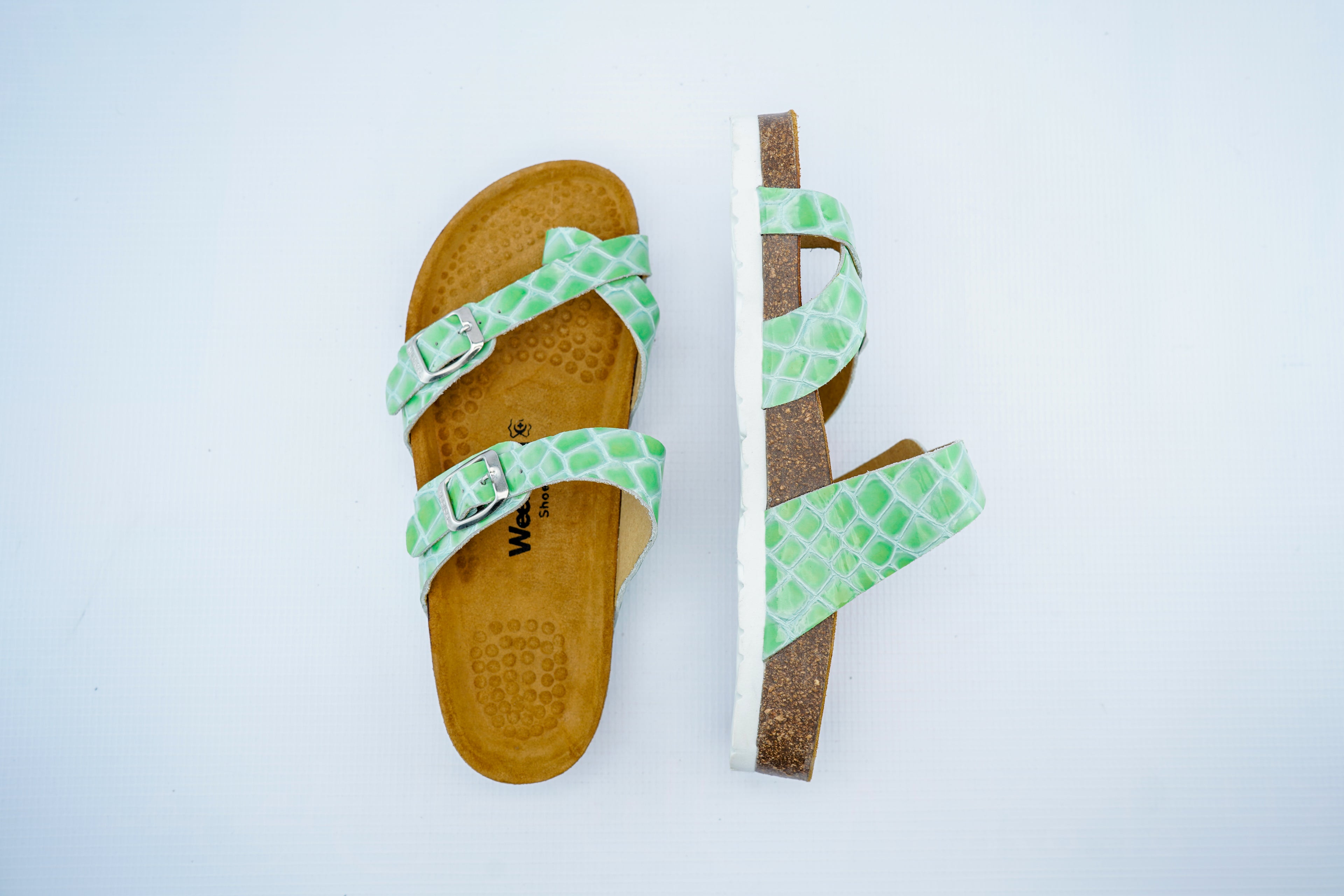 Women’s Triple Strap Green Medical Sandals | Orthopedic Croc Pattern Comfort Slides