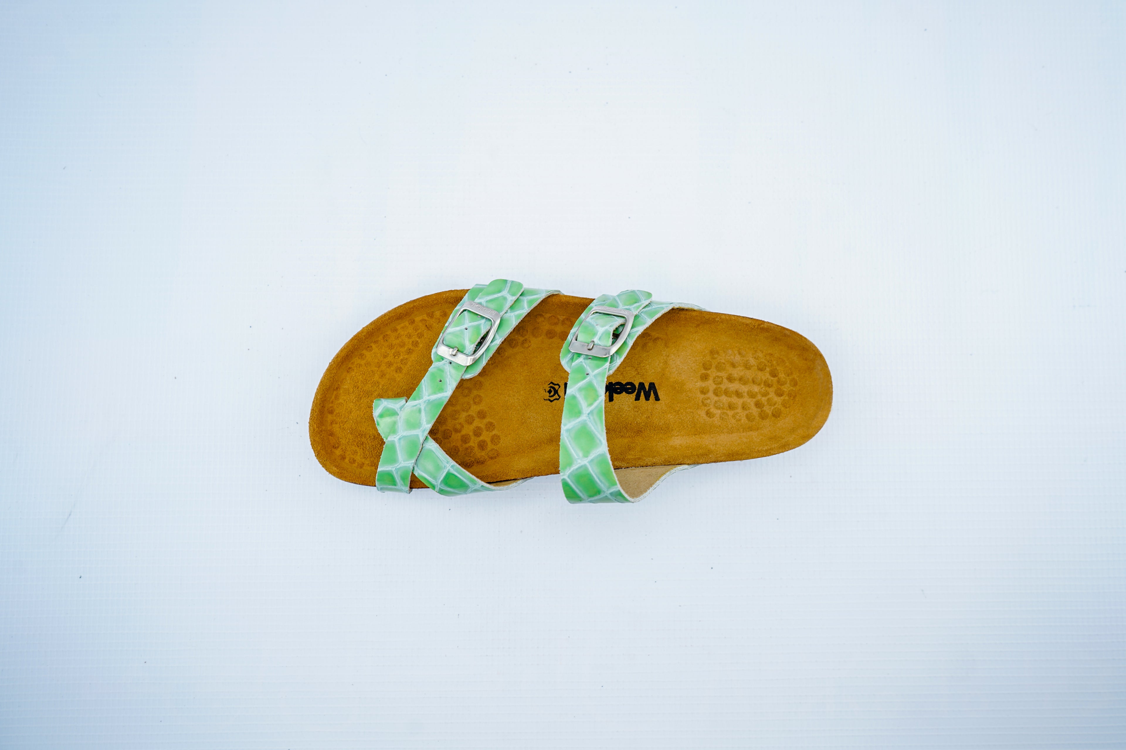 Women’s Triple Strap Green Medical Sandals | Orthopedic Croc Pattern Comfort Slides