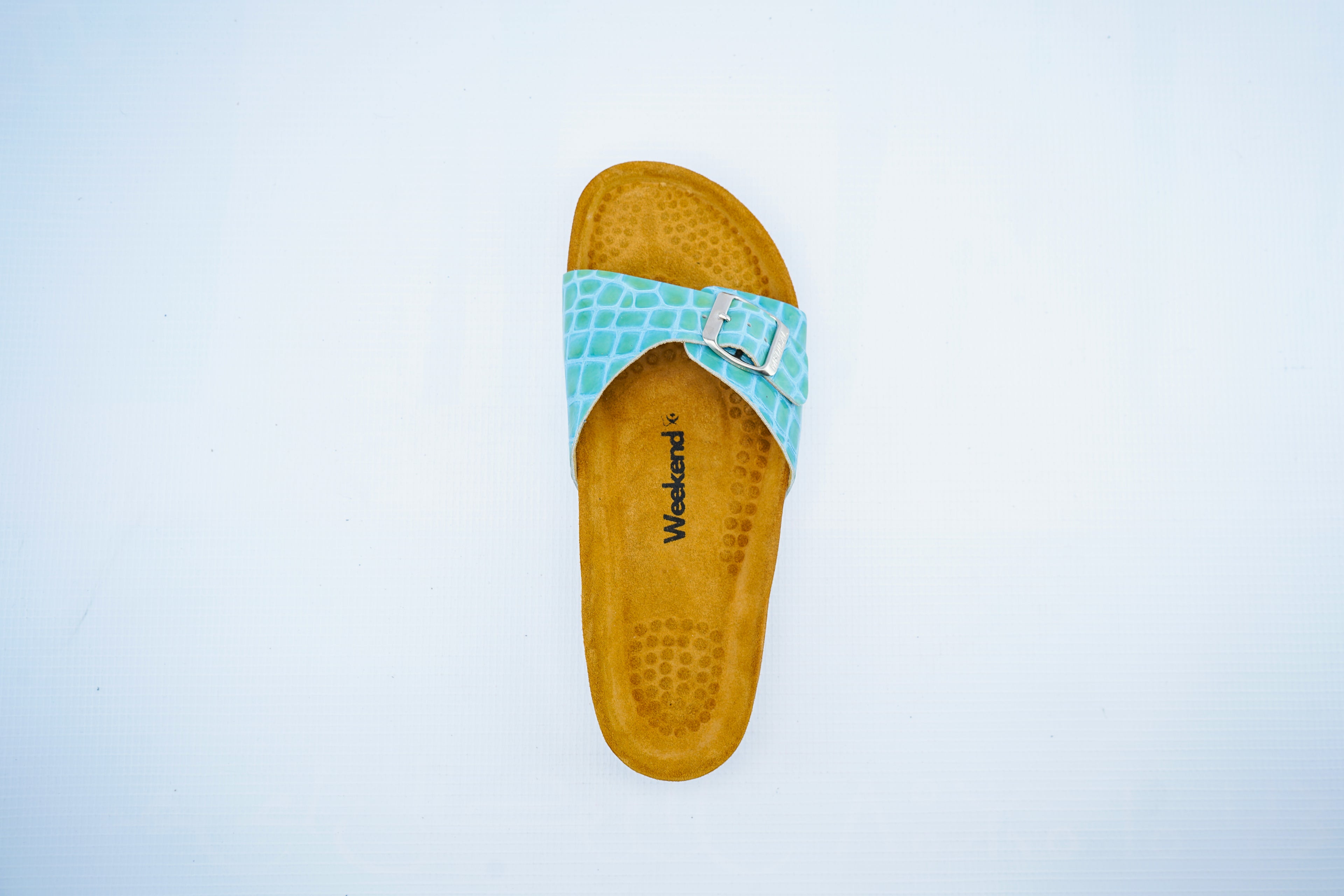 Turquoise Croc Leather Slide – Comfort Medical Sandals for Women