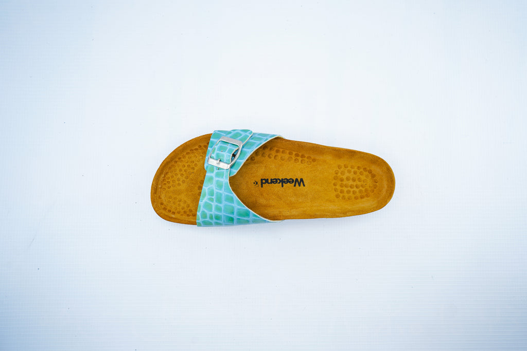 Turquoise Croc Leather Slide – Comfort Medical Sandals for Women