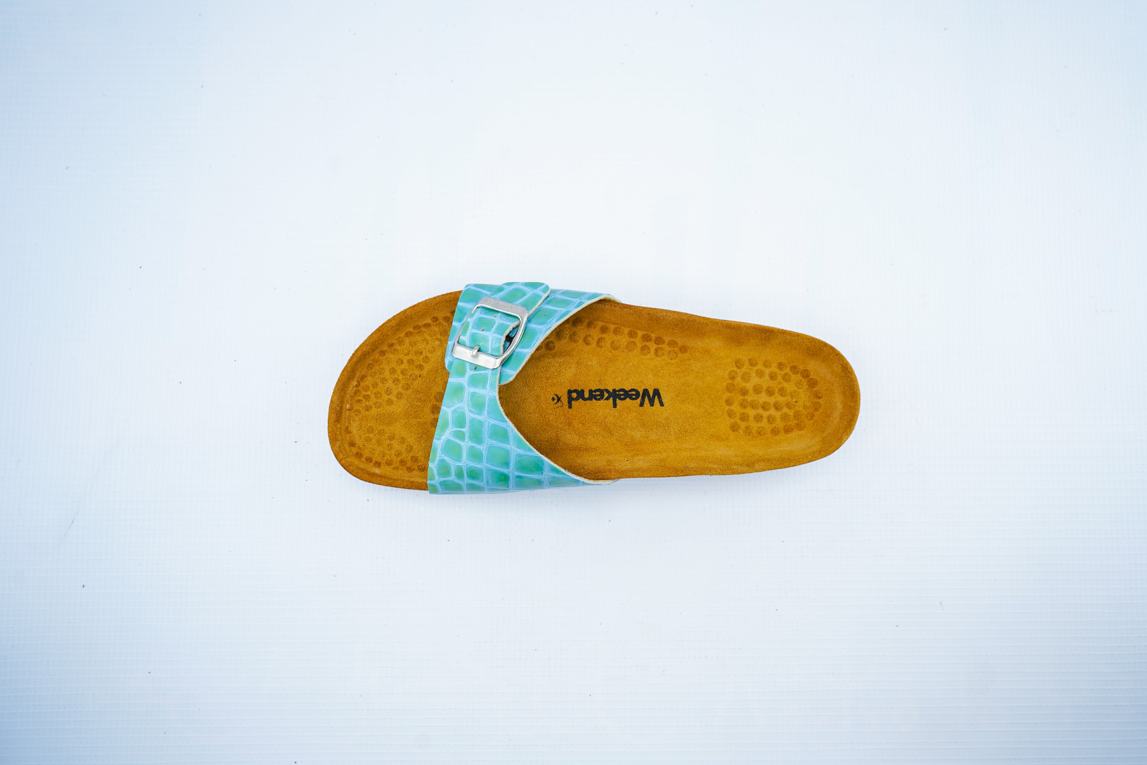 Turquoise Croc Leather Slide – Comfort Medical Sandals for Women