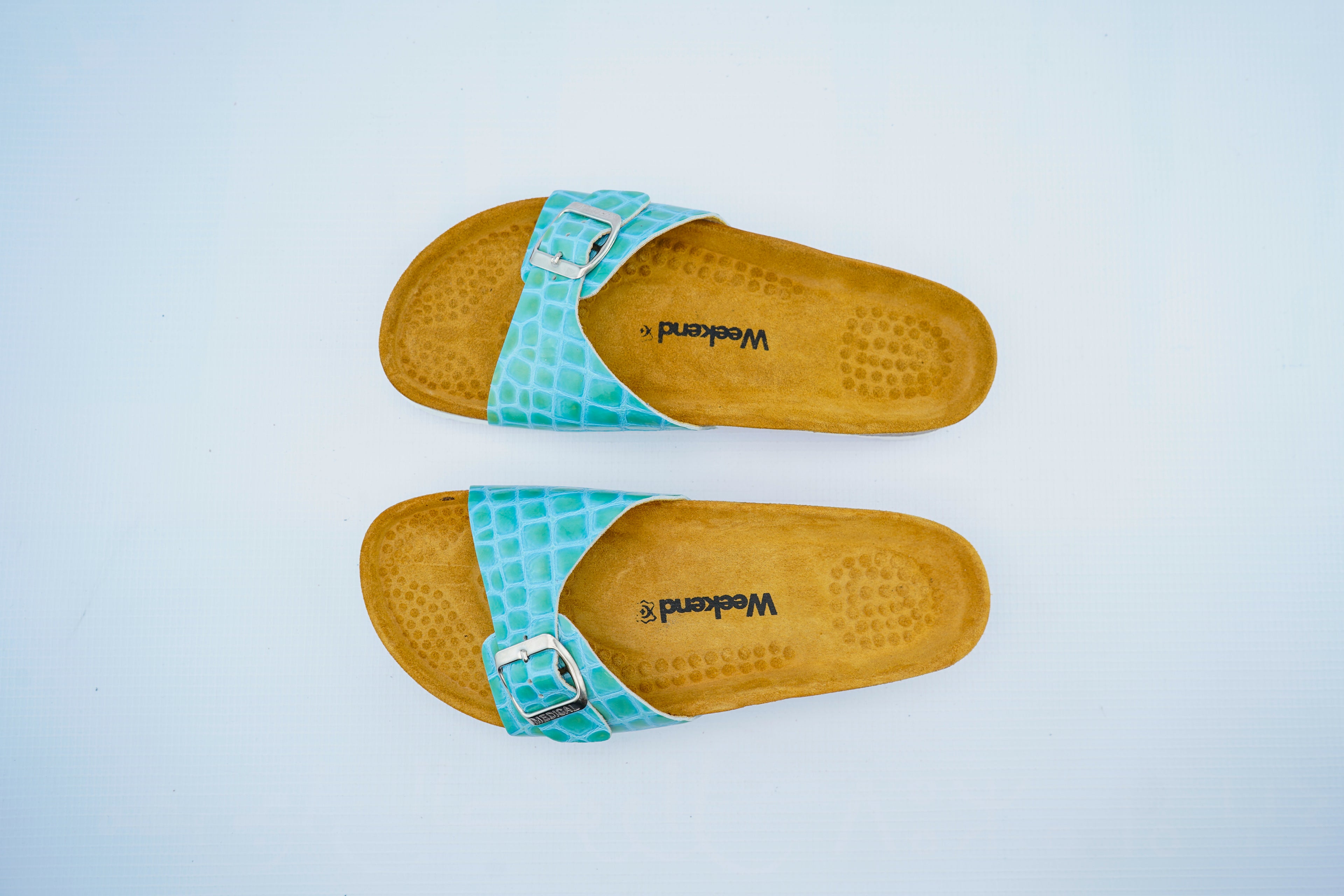 Turquoise Croc Leather Slide – Comfort Medical Sandals for Women